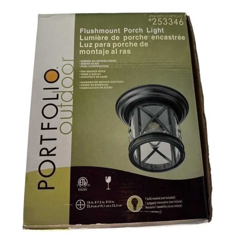Portfolio Outdoor Flush mount Porch Light #253346 Rubbed‎ Oil Bronze Finish